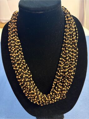 Vintage Black and Tan Beaded Multi-Strand Necklace